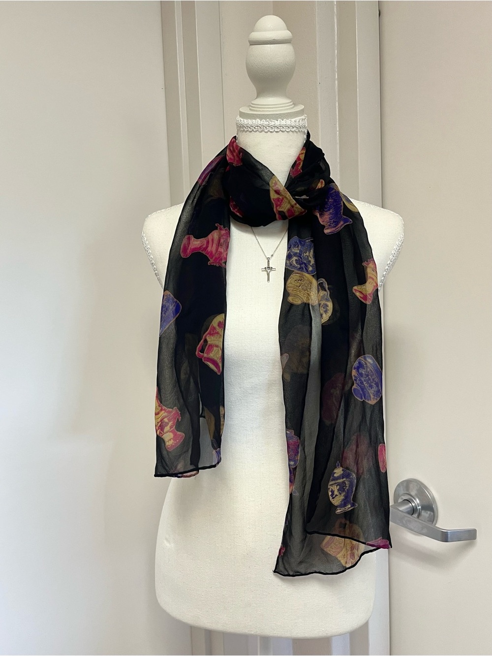 Lightweight Black Floral Sheer Scarf